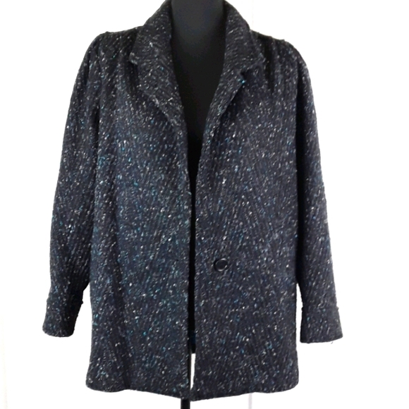 Vtg lined Coat sz 10 pleated shoulder abstract - Picture 1 of 8